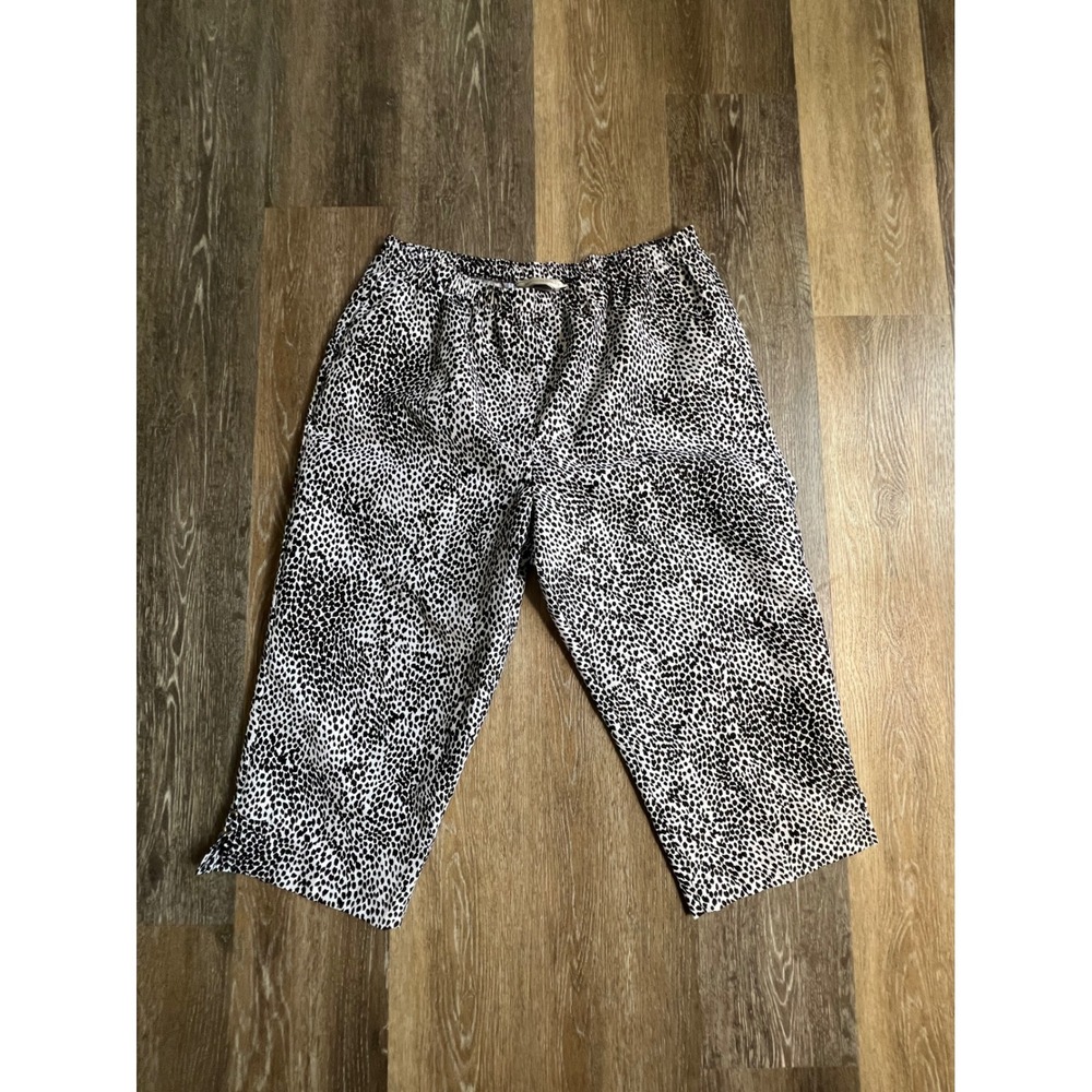 Allison Daley Cropped Pants Womens 16 Black White Cheetah Print Elastic Waist